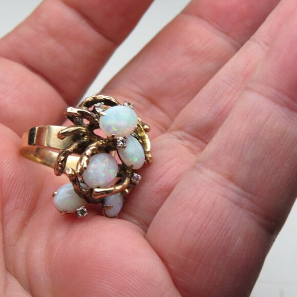 $7800 14k Diamond Opal Vintage Ring - Picture 3 of 6
